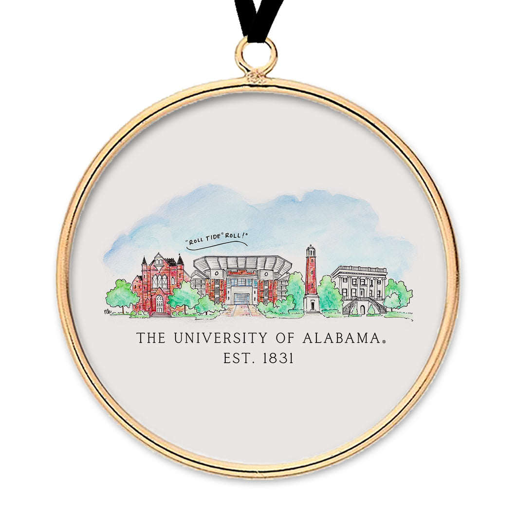 Alabama Skyline Brass & Glass Ornament