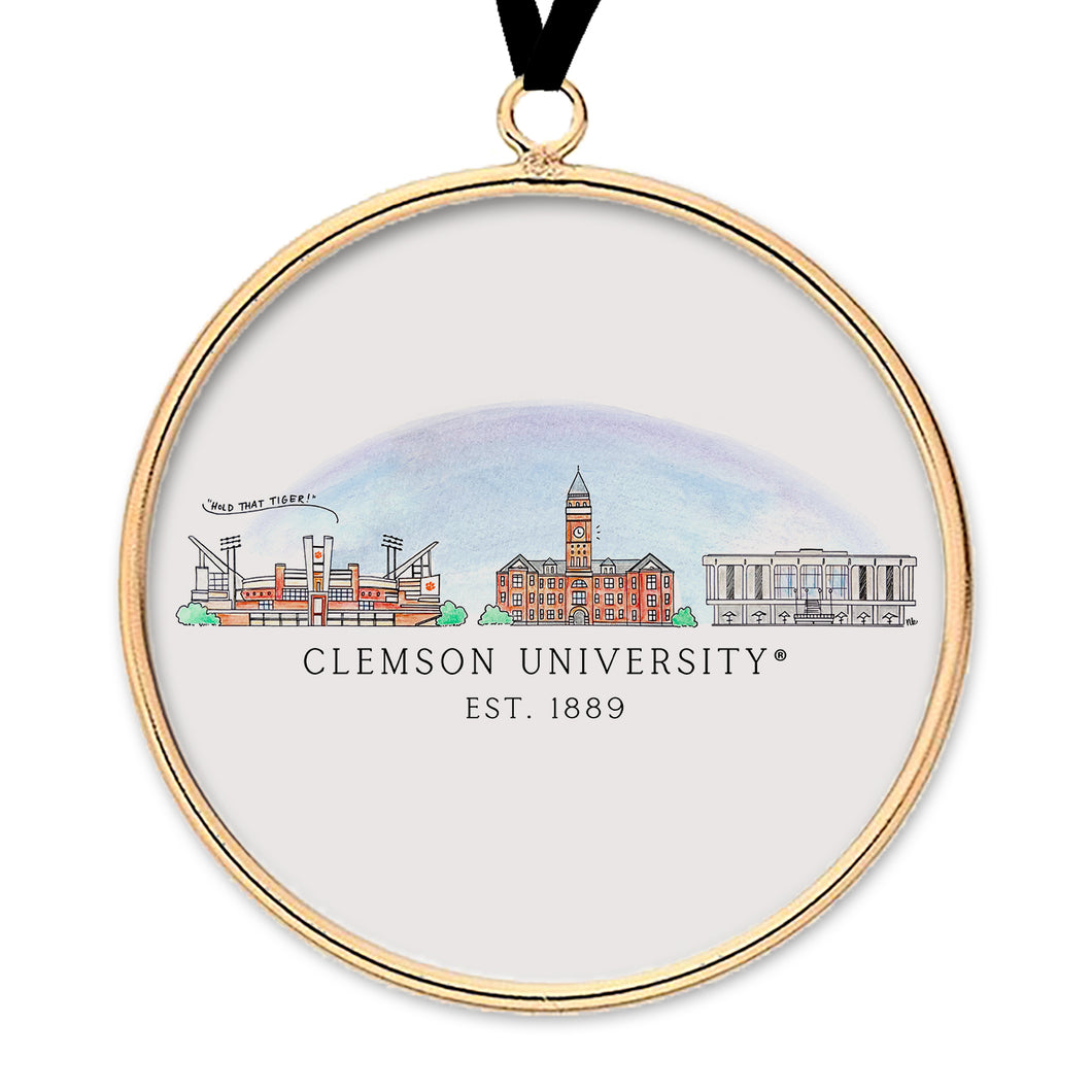 Clemson Skyline Brass & Glass Ornament