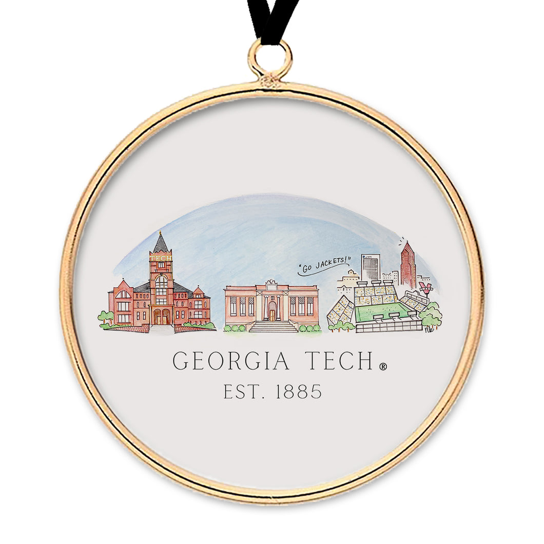 Georgia Tech Skyline Brass & Glass Ornament