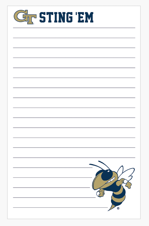 Georgia Tech Mascot 5x8 Notepad