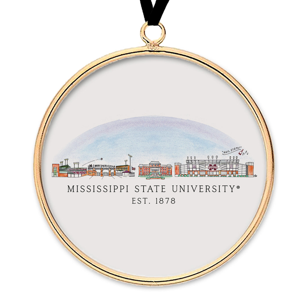 Mississippi State Skyline Brass & Glass Ornament