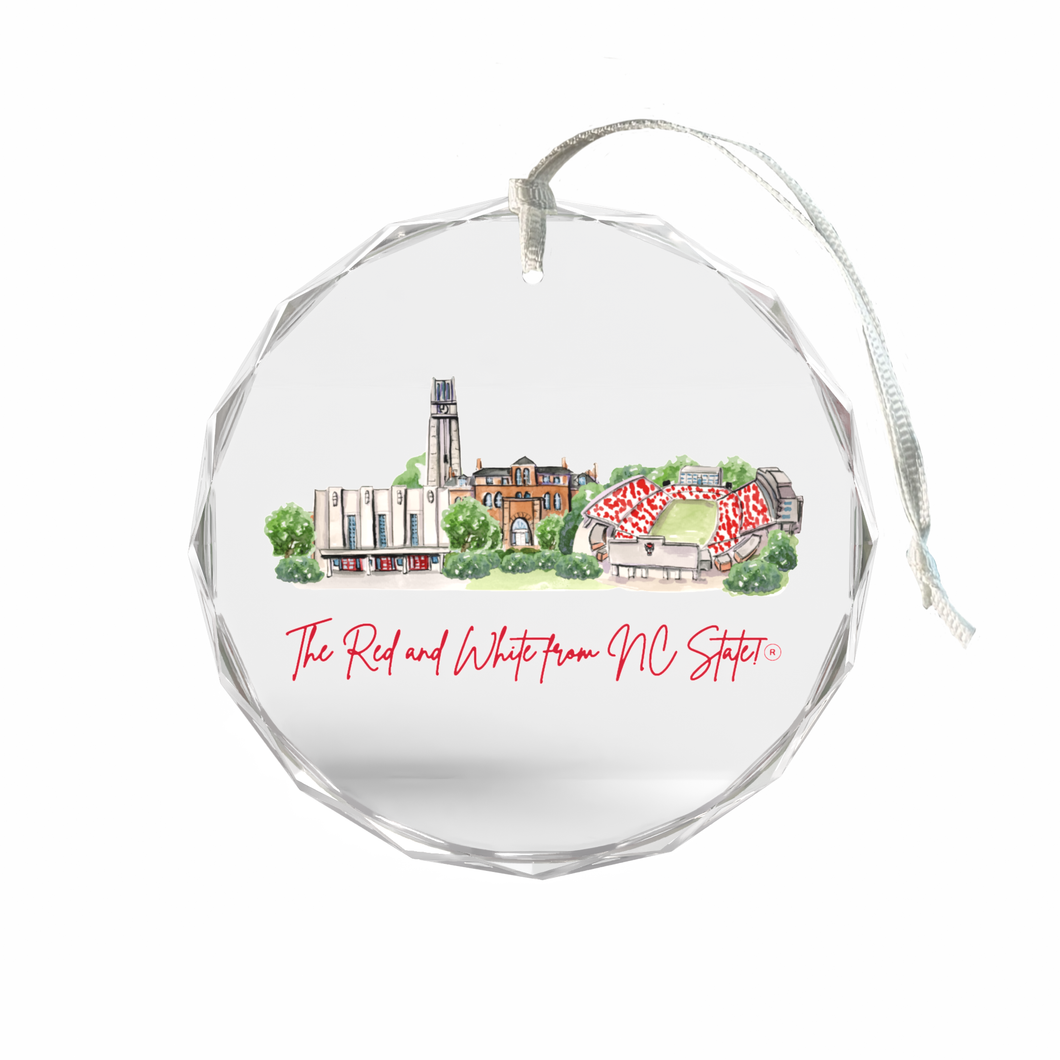 NC State Landmark Glass Ornament