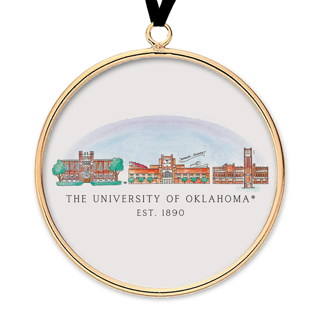Oklahoma Skyline Brass & Glass Ornament