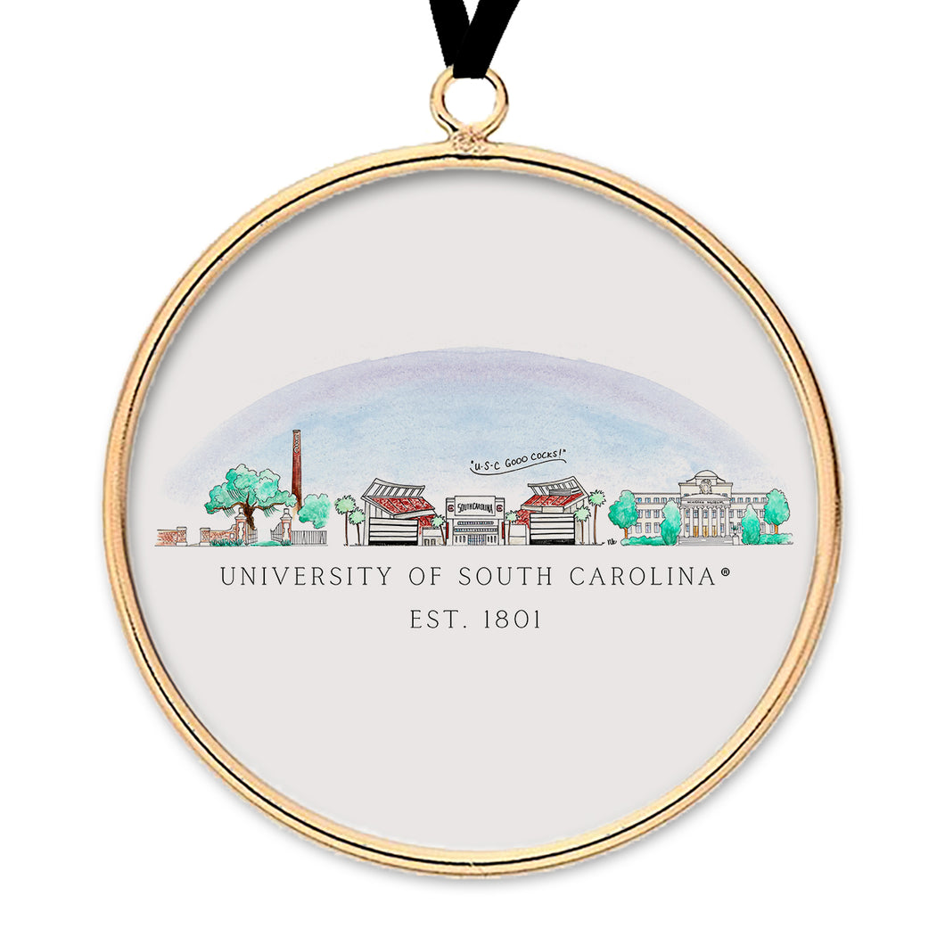 South Carolina Skyline Brass & Glass Ornament