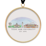 Texas A&M Skyline Brass & Glass Ornament