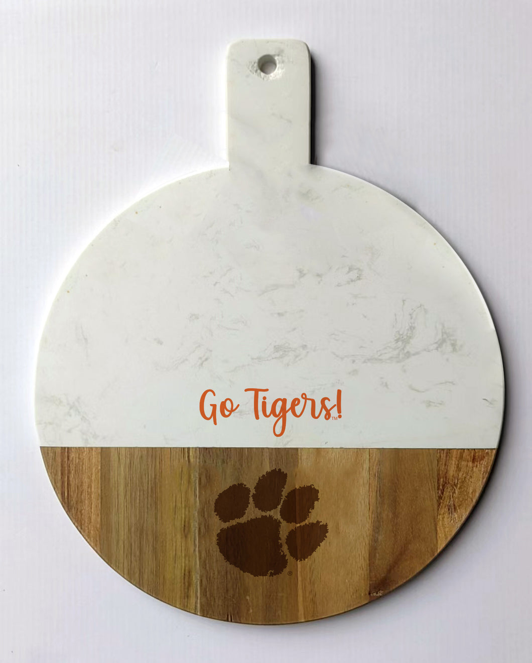 Clemson Spirit Marble and Wood Charcuterie Board