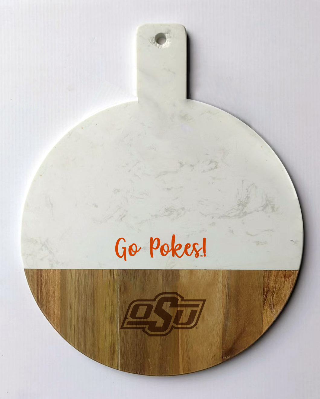 Oklahoma State Spirit Marble and Wood Charcuterie Board