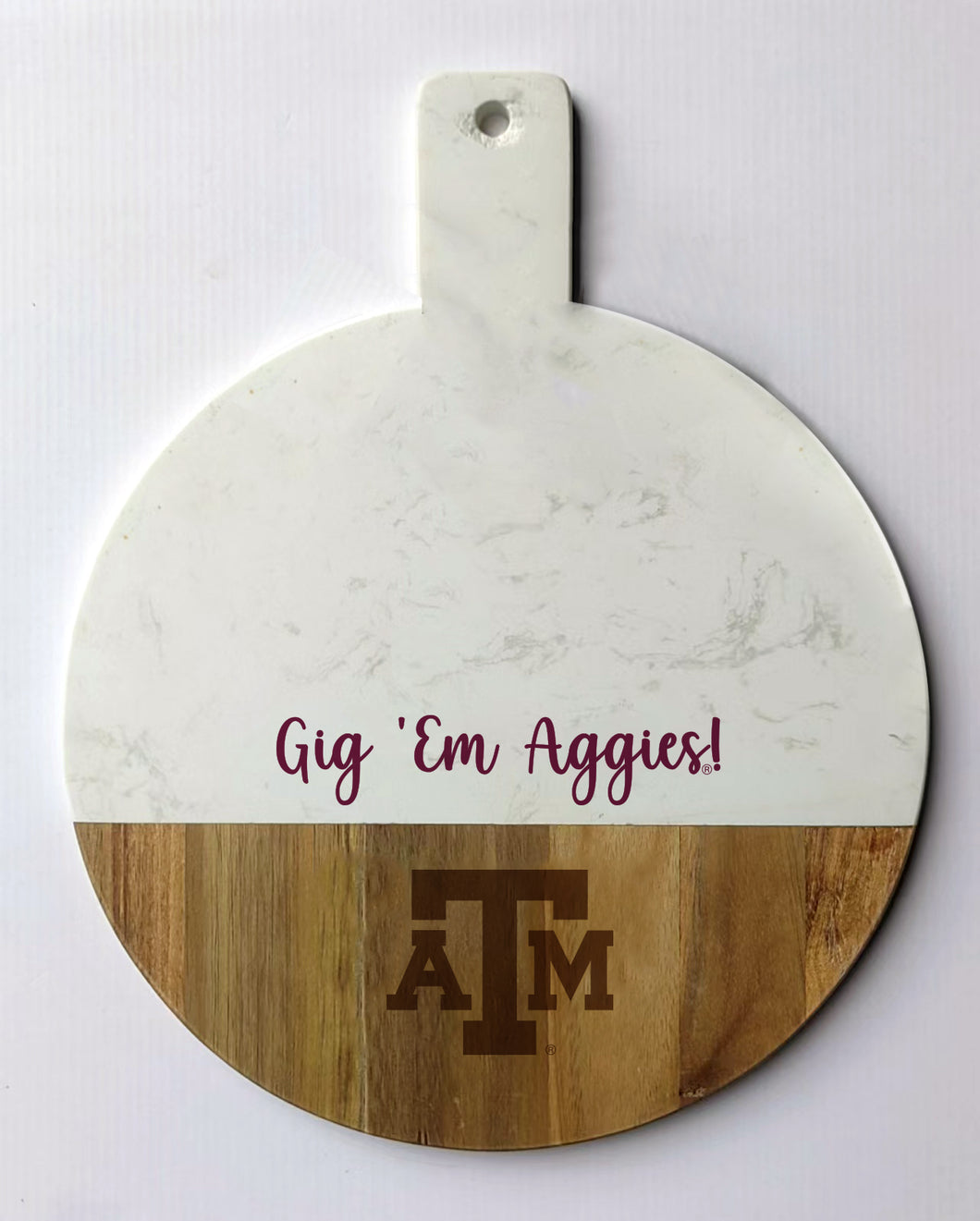 Texas A&M Spirit Marble and Wood Charcuterie Board