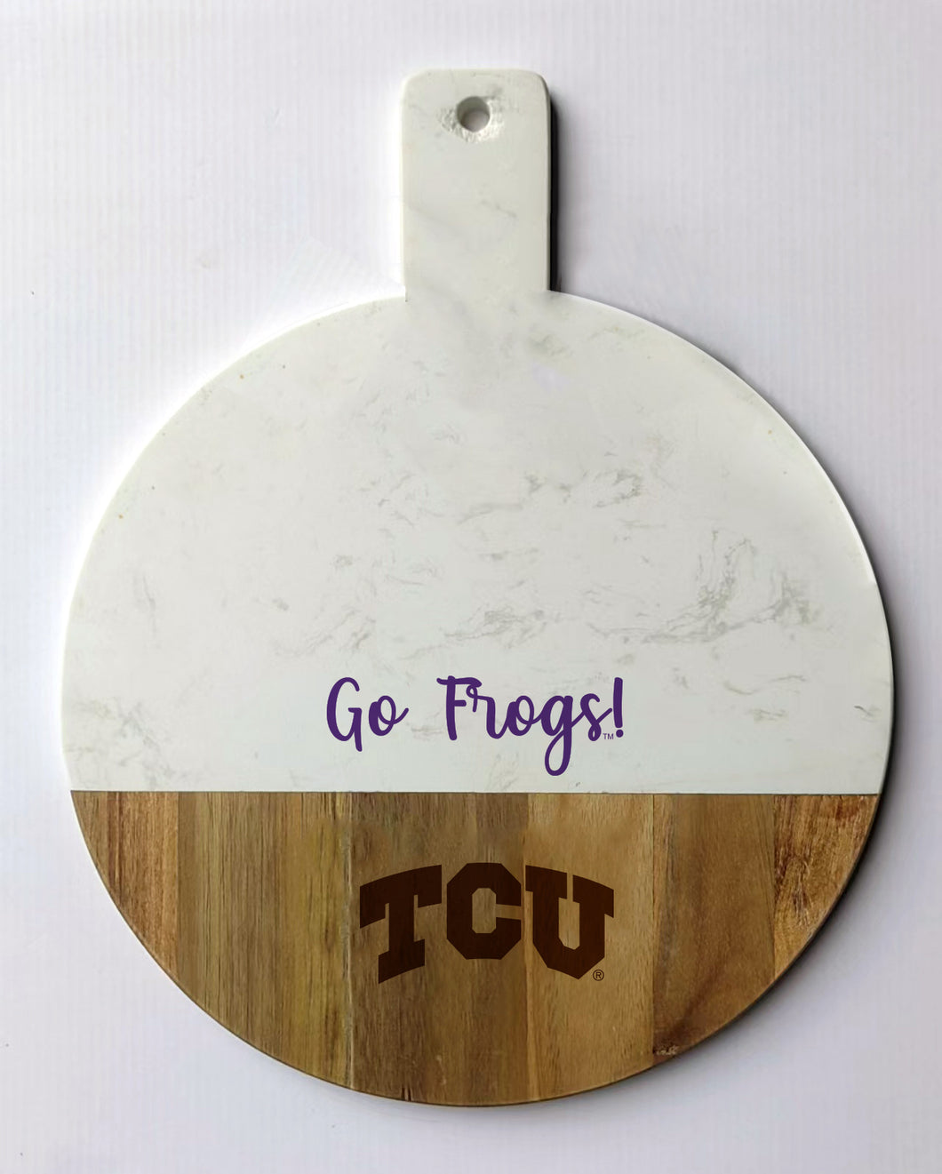 TCU Spirit Marble and Wood Charcuterie Board