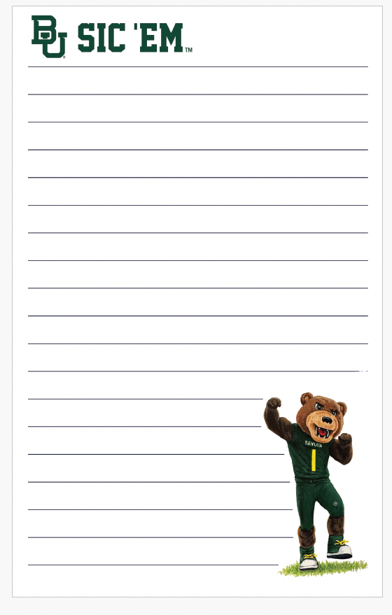 Baylor Mascot 5x8 Notepad