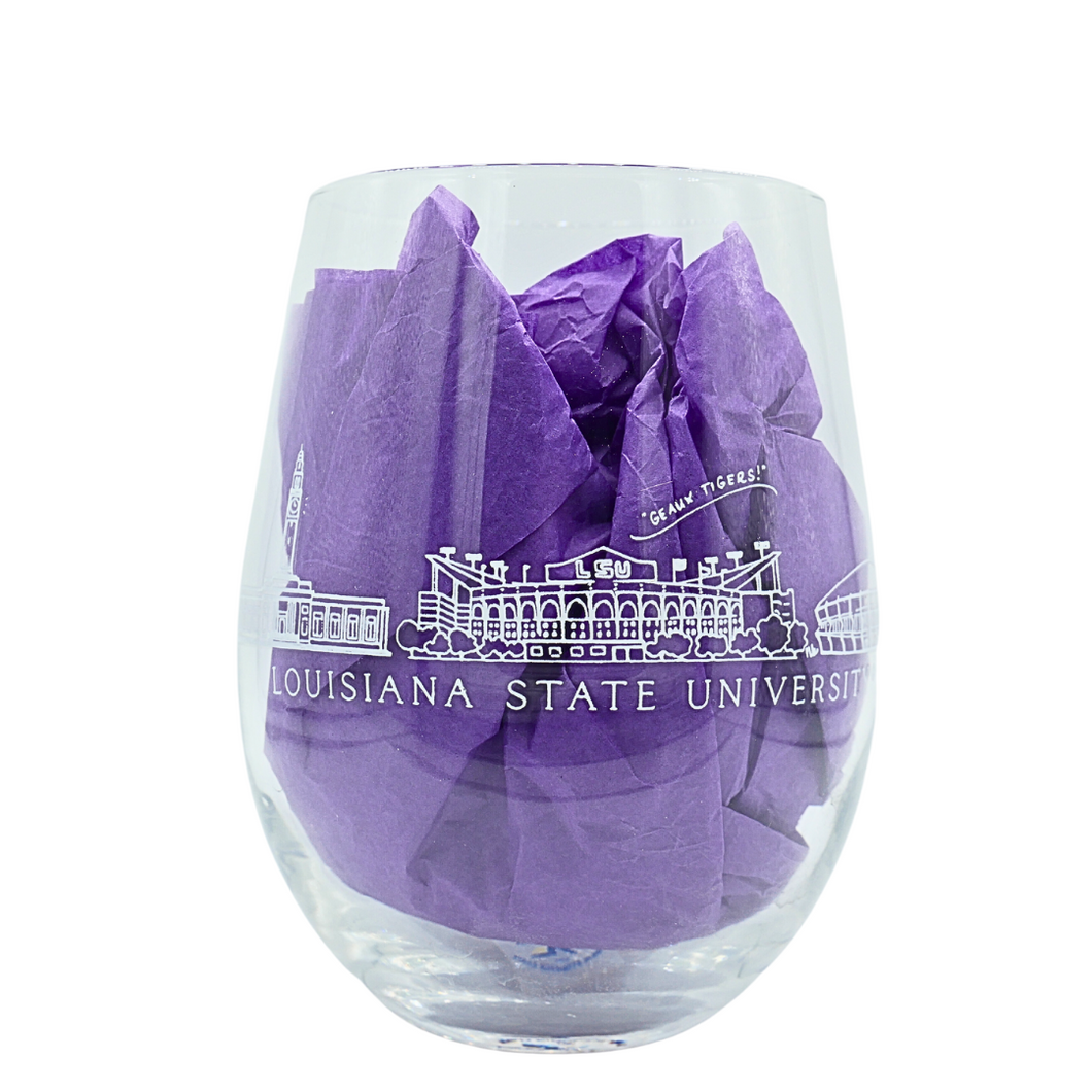 LSU Skyline Wine Glass