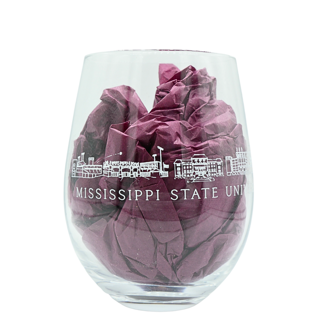 Mississippi State Skyline Wine Glass