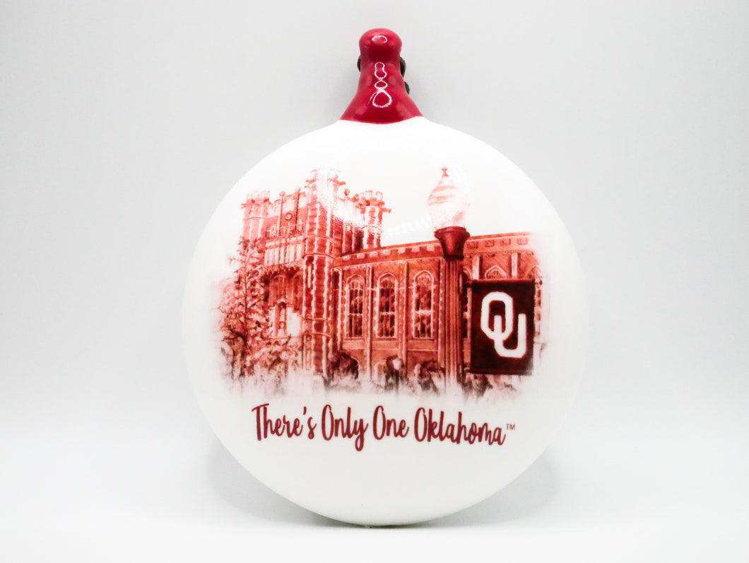 Oklahoma Campus Ceramic Puff Ornament