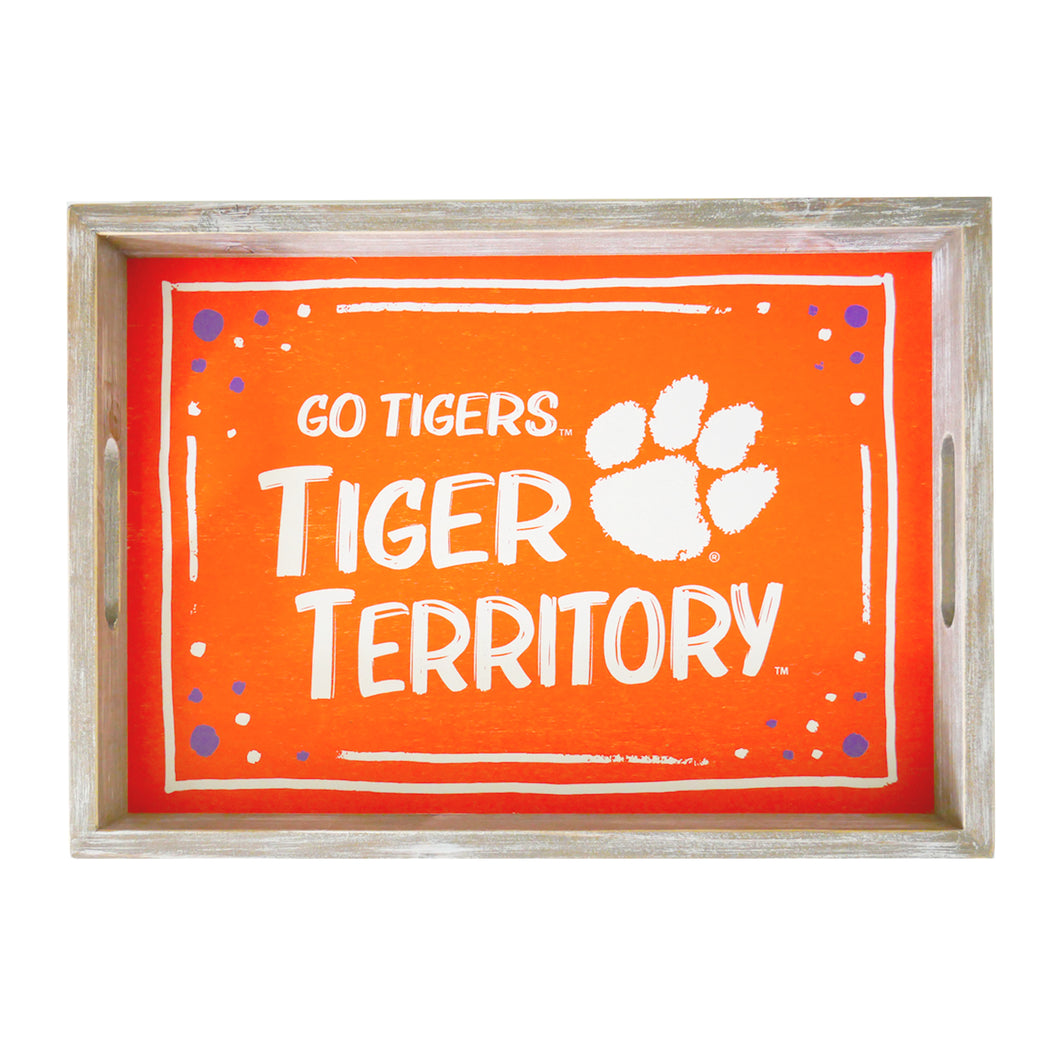 Clemson Spirit Wood Rectangle Tray