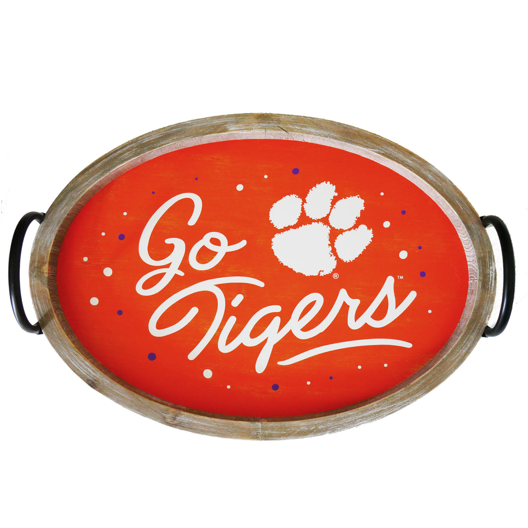 Clemson Spirit Wood Oval Tray