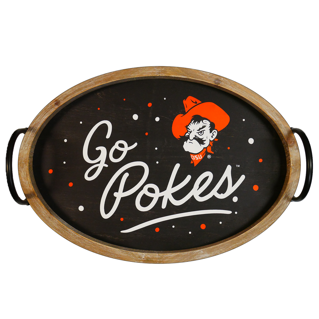 Oklahoma State Spirit Wood Oval Tray